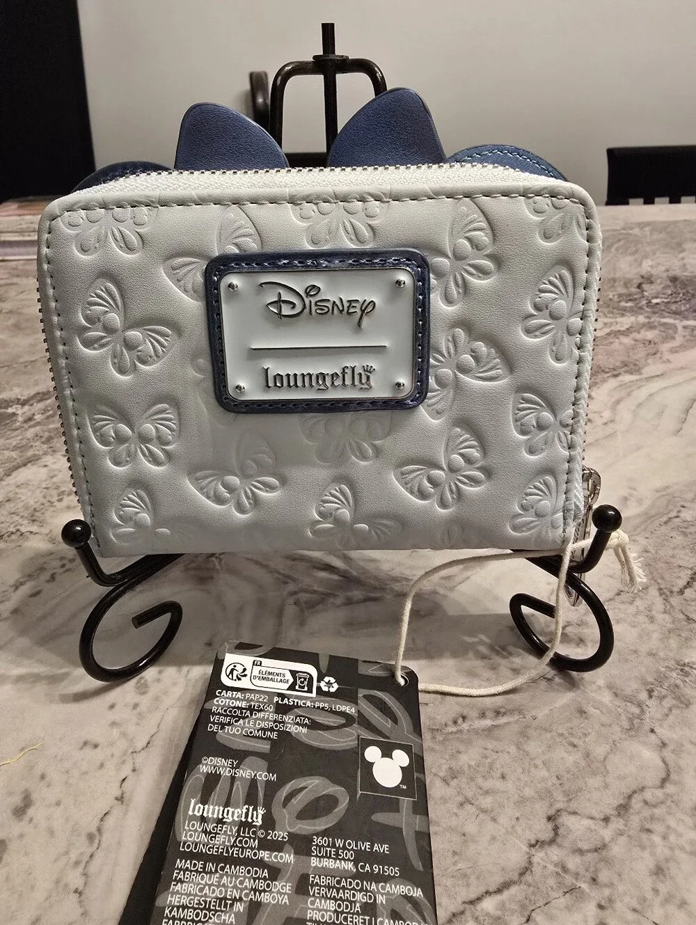 Disney x Loungefly Minnie Mouse Wallet with Iridescent Blue Bow and Ears - Picture 2 of 3